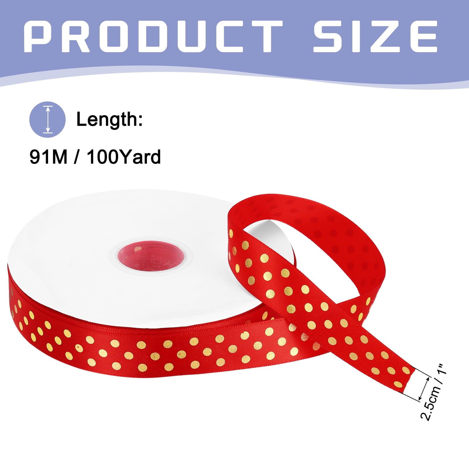 Grosgrain Ribbons 100 Yards 1 Inch Deep Red Gold Dots Ribbon for Crafts Gift Wrapping Wedding