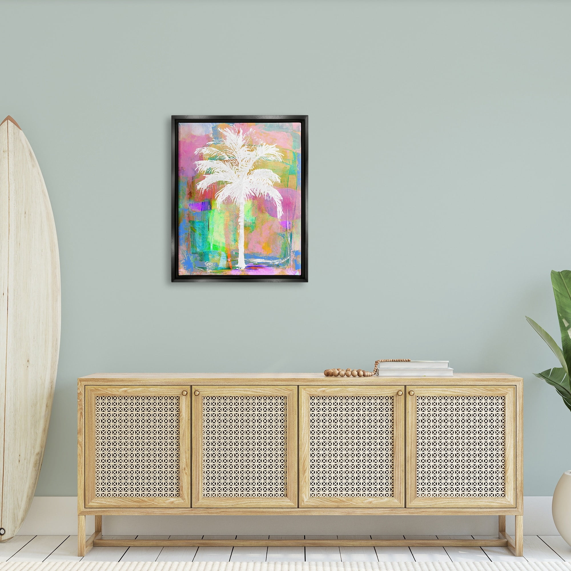 Stupell Industries Modern Palm Tree Silhouette Vivid Blocked Hues Painting Jet Black Floating Framed Canvas Print Wall Art, Design by Kristen Dew