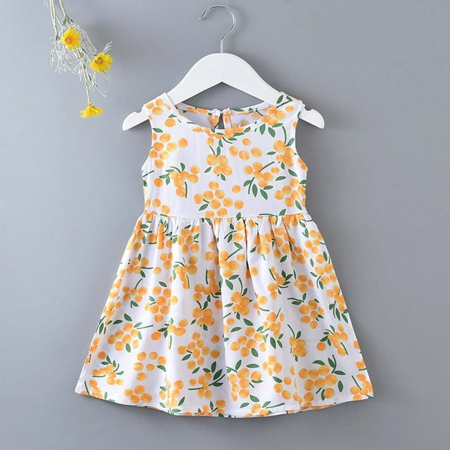 Robes d'Été Décontractées à Fleurs pour Filles de 1 à 7 Ans Sans Manches pour Extérieur et École