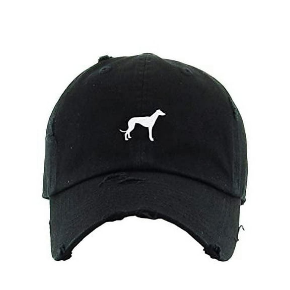 Greyhound Dog Vintage Baseball Cap Embroidered Cotton Adjustable Distressed Dad Hat Black