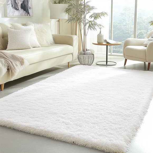 shiyou-Fluffy Area Rug for Living Room Bedroom, 3x5 Feet Soft Shaggy Non-Slip Carpet, Indoor Modern Plush Area Rugs for Kids Girls and Boys, Dorms,Nursery Rooms, Home Decor, Cream White