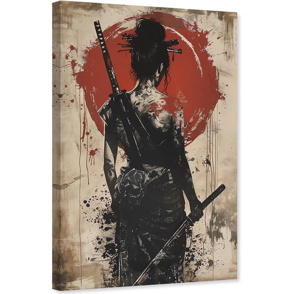 ZHONGYUTONG Japanese Canvas Wall Art Armored Samurai Pictures for Wall Red Warrior Painting Bushido Poster for Bedroom Decor Framed (12.00" x 18.00")