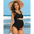 thumbnail image 6 of Attraco Maternity Monokini One Piece Swimsuit Scalloped Cut Out Ruched High Waisted Scoop Neck Pregnancy Swimwear, 6 of 8