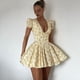 thumbnail image 5 of Vestido de Verano Ajustado con Escote en V para Mujer, Estampado, Mangas Abullonadas, Cordón Ajustable, Amarillo M, 5 of 10