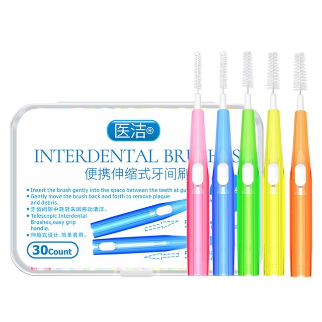 30 cepillos interdentales con palillos de dientes y cabezal de hilo dental, cepillo de higiene bucal, tamaños opcionales.