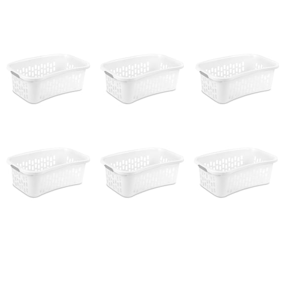 Sterilite 1.5 Bushel HipHold Laundry Basket, Contoured Shape and Comfort Handles for Easy Carrying, White, 6 Count