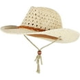 thumbnail image 2 of Straw Cowboy Hat Wide Brim Sun Hat Cowgirl Summer Panama Hat with Chin Strap Men Women KidTravel Outdoor Famliy Hat, 2 of 6