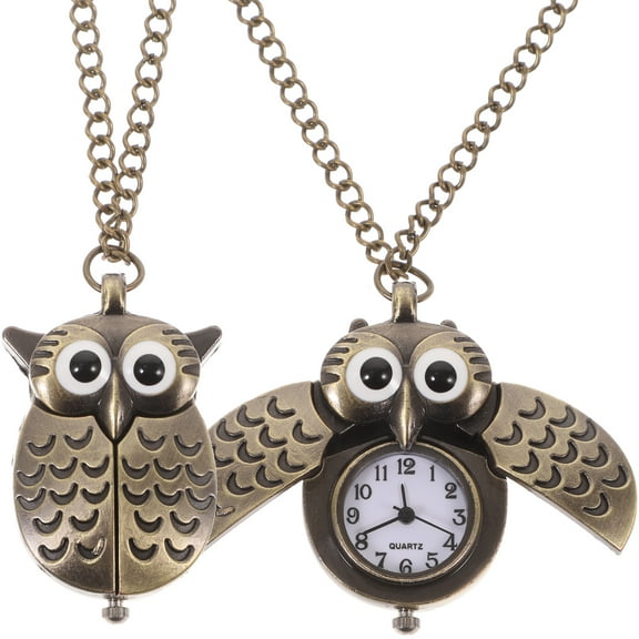 2 Pcs Vintage Alloy Pocket Watch Necklace for Men with Mechanical Quartz Movement and Owl Design Chain