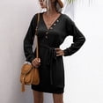 thumbnail image 4 of Suéter túnica, vestidos tipo jersey, cuello en V para mujer, suéter de punto con cuello en V, vestidos de punto con botones delanteros y cuello en V, rendimiento finamente ajustado, 4 of 9