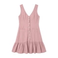 thumbnail image 4 of Women's Cotton Linen Blend Mini Dress V-Neck Sleeveless Button Down Ruffle Hem A-Line Casual Summer Dress for Everyday Beach Wear Pink XXL(XXL), 4 of 7