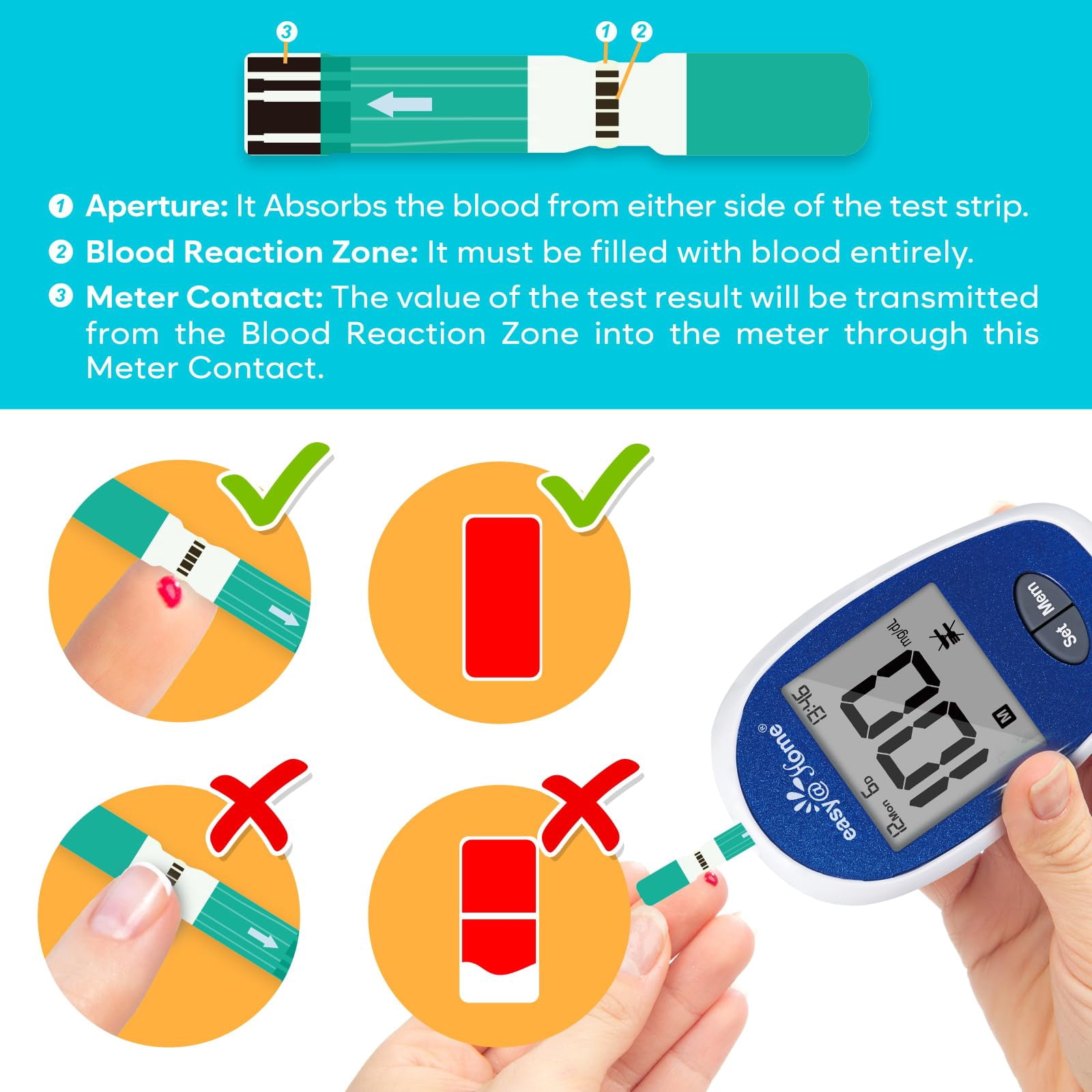 Easy@Home Blood Glucose Monitor Kit, Portable Blood Sugar Testing System, Includes Meter, Lancets, and Test Strips, Model EBG-100SL