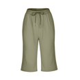 thumbnail image 4 of HKYNLAG Linen Shorts for Women 2026 Drawstring High Waist Knee Length Bermuda Short Loose Comfy Casual Summer Shorts with Pocket Army Green M, 4 of 5