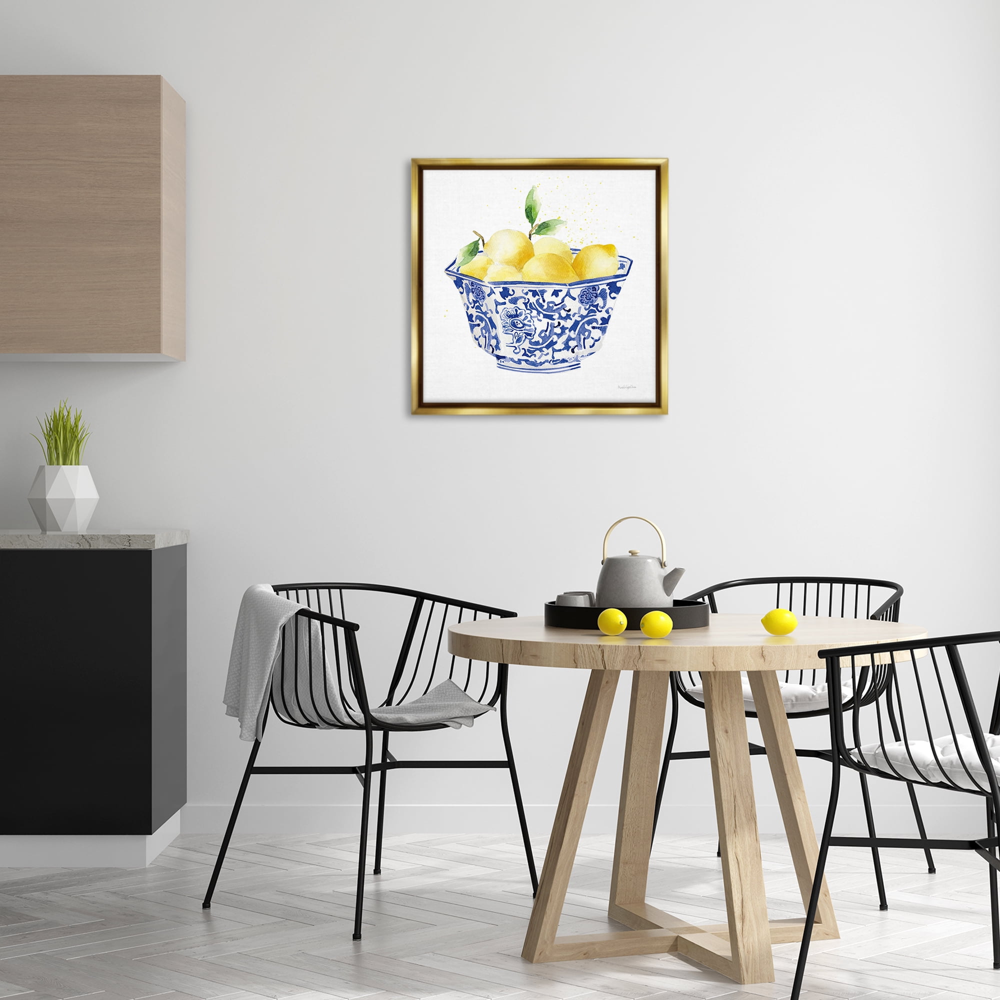 Stupell Industries Elegant Bowl of Lemons Food & Beverage Painting Gold Floater Framed Canvas Art Print Wall Art, 25 x 25