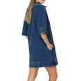 thumbnail image 3 of Womens Summer Collared V Neck Mini Casual Jean Dresses with Pockets Dark Blue S, 3 of 6
