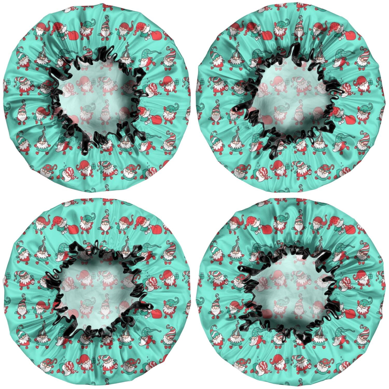 Shower Caps,Turquoise Christmas Gnome Pattern Waterproof Shower Cap for Women 4 Pieces,Double Reusable Hair Cover for Shower PEVA Elastic Stretch Hem