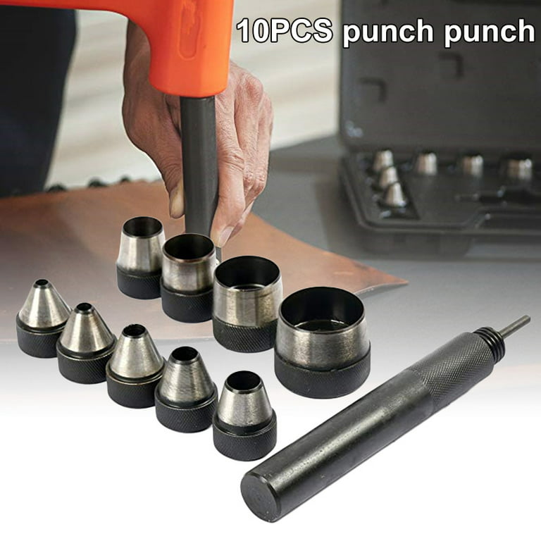 Interchangable Hollow Hole Punch Set with Handle Heavy Duty 10 Pcs