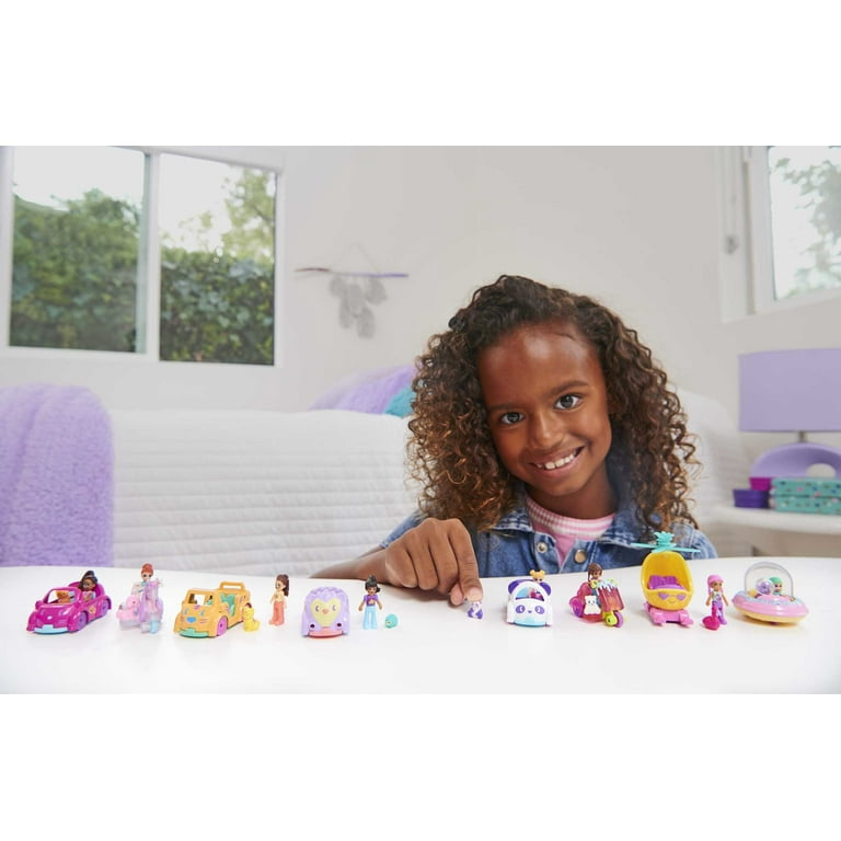 Polly Pocket Micro Doll with Die cast Vehicle and Mini Pet Travel Toys