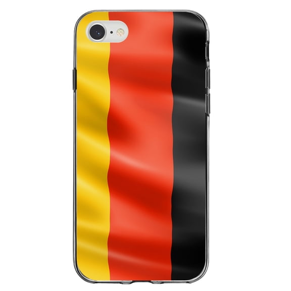 DistinctInk Clear Shockproof Hybrid Case for iPhone 7 8 SE (2020 Model) 4.7" Screen TPU Bumper Acrylic Back Tempered Glass Screen Protector - Germany Waving Flag