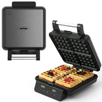 Sunvivi 4-Slice Belgian Waffle Maker, 1200W Waffle Iron with LCD Timer, Temp Control & Nonstick Plates, Stainless Steel, Black