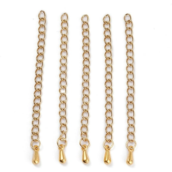 5 Strands Stainless Steel Chain Extender Soldered Chains End Chains Golden Necklace Extender Chain Set for Jewelry Making Golden