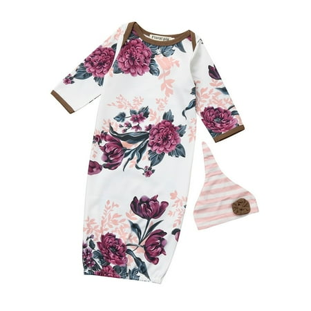 

JDEFEG Turbans for Baby Girls 2Pcs Baby Girls Boy Floral Print Pajamas Gown Swaddle Outfits Ball Caps for Boys 6-8 Baby Essentials Registry for Baby Polyester White