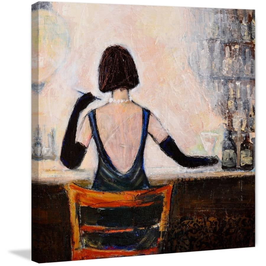 "Bar Scene Woman" Painting Print on Wrapped Canvas