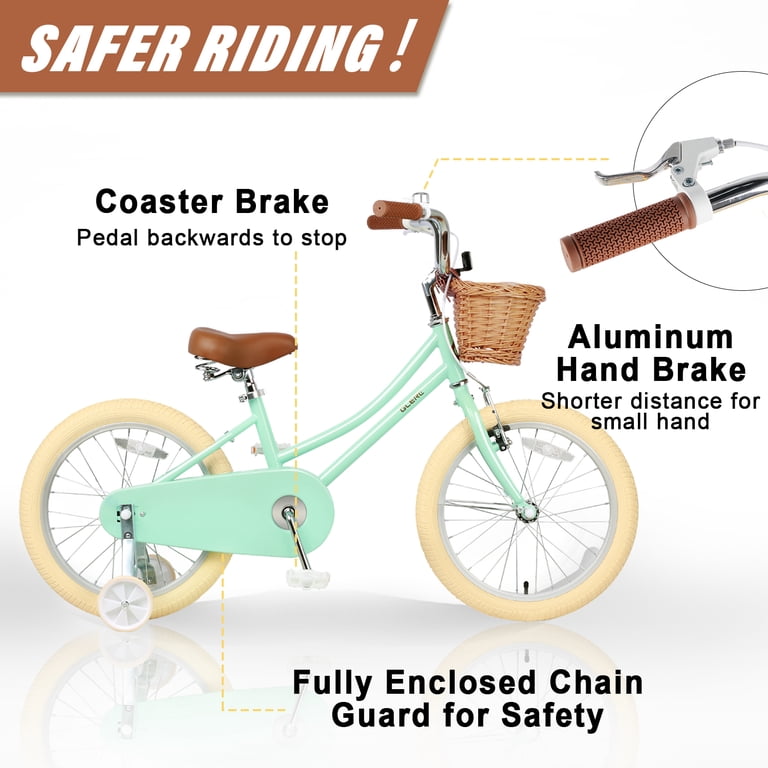 Glerc Retro 16'' Preschool Kids Bike, Training Wheels, Mint Green