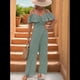 thumbnail image 5 of Plisados A Rayas para Mujer, Elegantes, de Verano, con Tirantes y Pantalones de Pierna , . Verde L, 5 of 7