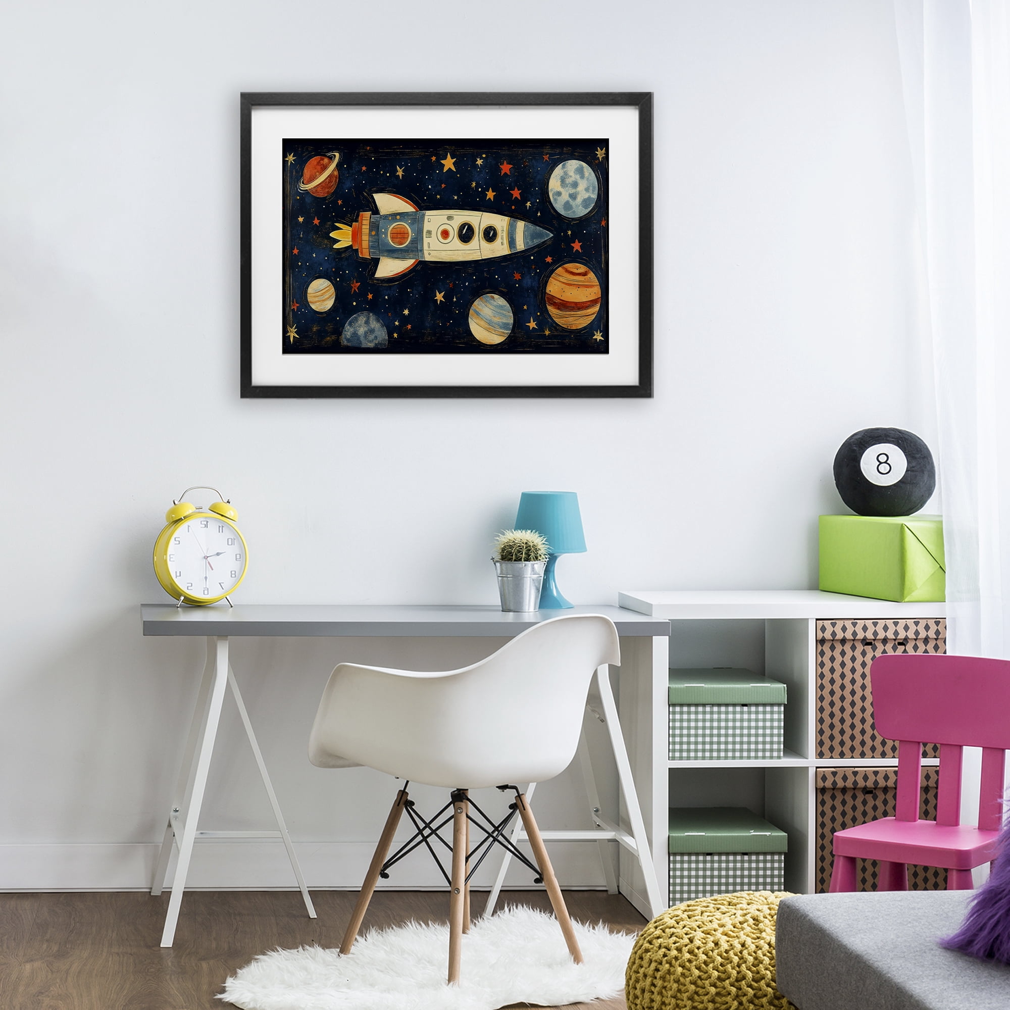Stupell Industries Retro Rocket & Planets Black Framed Print Under Glass, design by Creative Studio