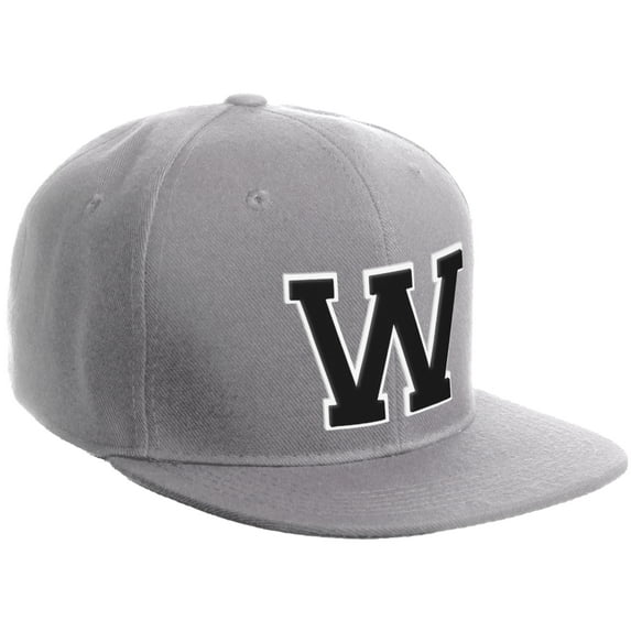 Daxton Classic Snapback Hat Custom A to Z Initial Varsity Letters, Light Grey Hat White Black Letter W
