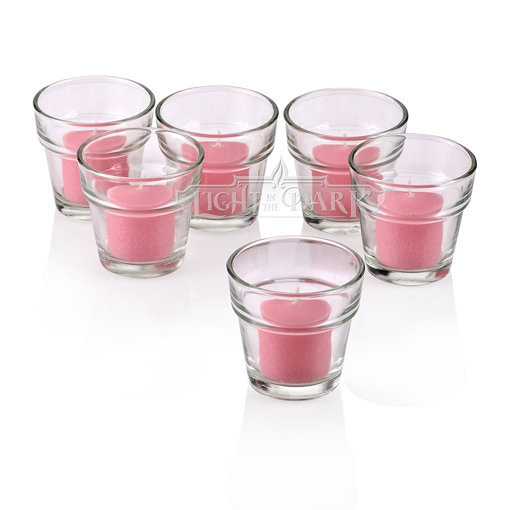 Clear Glass Flower Pot Votive Candle Holders With Soft Pink Votive