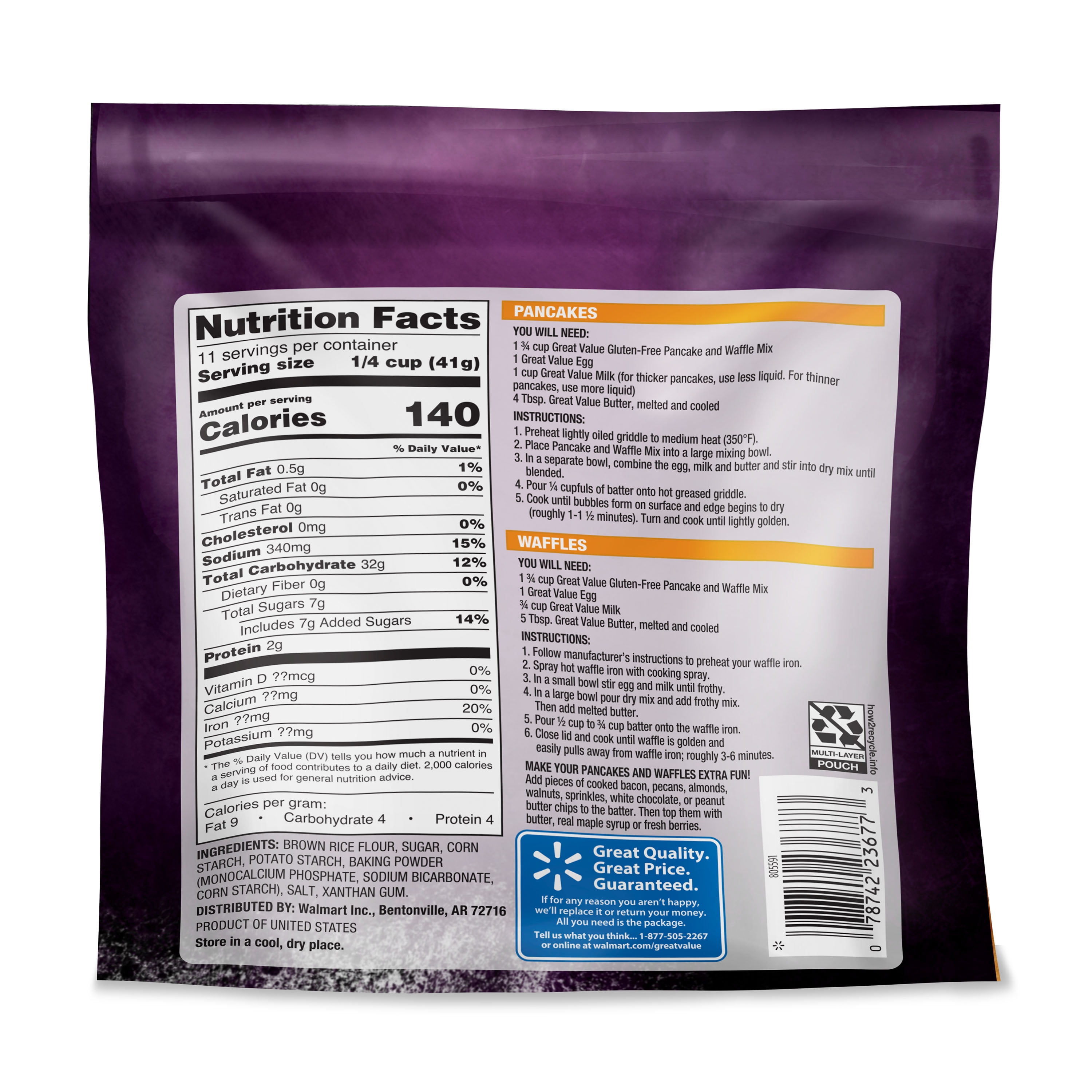 Great Value Gluten Free Pancake & Waffle Mix, 16 oz Box
