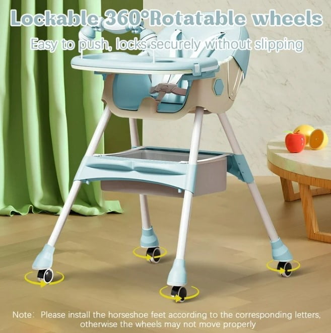 LHUAI, Foldable Baby High Chair, 4 in 1 Convertible High Chairs, With 5-Point Safety Harness, Adjustable Dining Tray & Backrest & Height, Easy To Clean Surface, For Babies And Toddlers, Light Blue