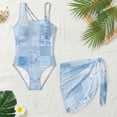 thumbnail image 4 of Xixirimido Blue Floral Patchwork Print Girls One Piece Bathing Suit with Mesh Cover Up, Adjustable Strap Swimwear One Shoulder Swimsuit for Girl with Removable Pad, Size 11-12 Years, 4 of 7