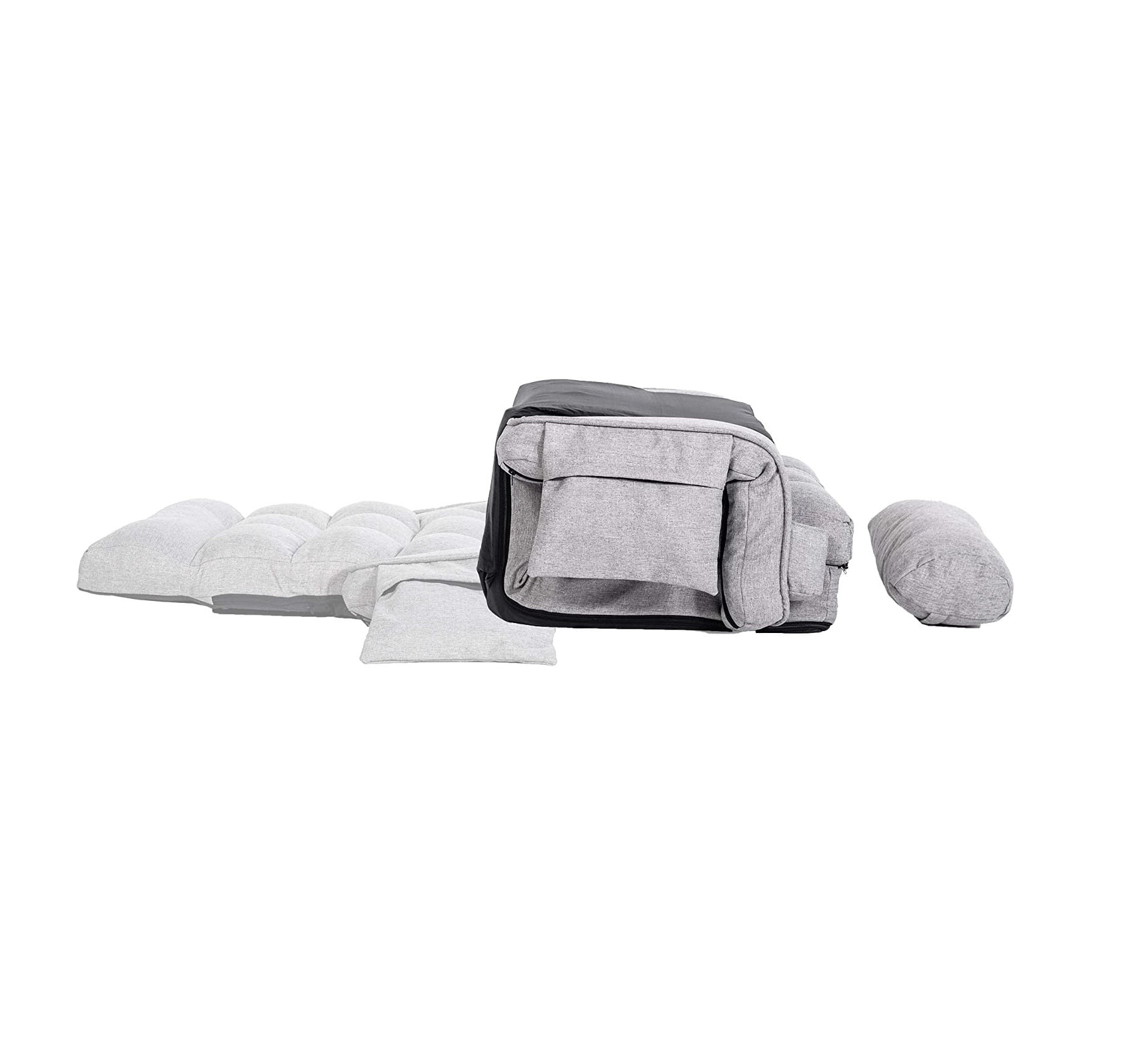 WAYTRIM Lazy Sofa Bed Fold Floor Chair Soft Sleeper In Home Lounger Recliner 6-Position Adjustable with Armrests Pillow Light Gray