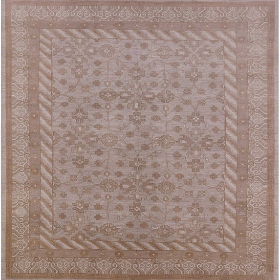 Ahgly Company Machine Washable Indoor Square Industrial Modern Khaki Rose Pink Area Rugs, 5' Square