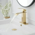 thumbnail image 5 of Waterfall Single Handle Single Hole Modern Bathroom Faucet With Metal Drain Drip-Free Vanity Sink Faucet in Brushed Gold, 5 of 14