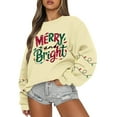 thumbnail image 6 of Women's Fashion Casual Long Sleeve Crewneck Loose Fit Pullover Fleece Sweatshirt with Christmas Holiday Print MERRY and Bright for Comfortable Everyday Wear,Army Green,L, 6 of 6