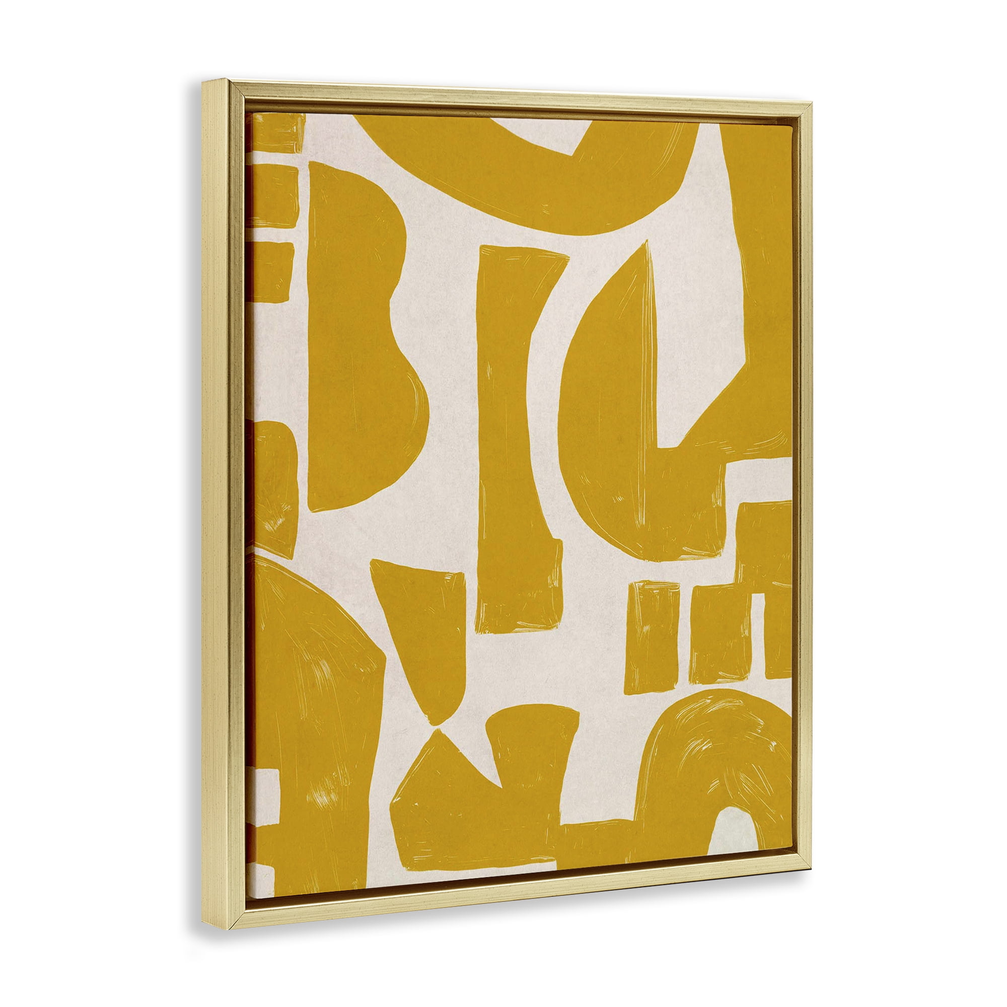 Stupell Industries Yellow Asymmetrical Shapes Abstract Painting Gold Floater Framed Canvas Art Print Wall Art, 25 x 31