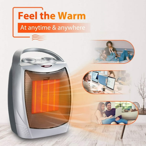 Chauffage d'appoint électrique portable avec thermostat, ventilateur de  chauffage en céramique sûr et silencieux de 1500w / 750w, chauffe jusqu'à  200 carrés