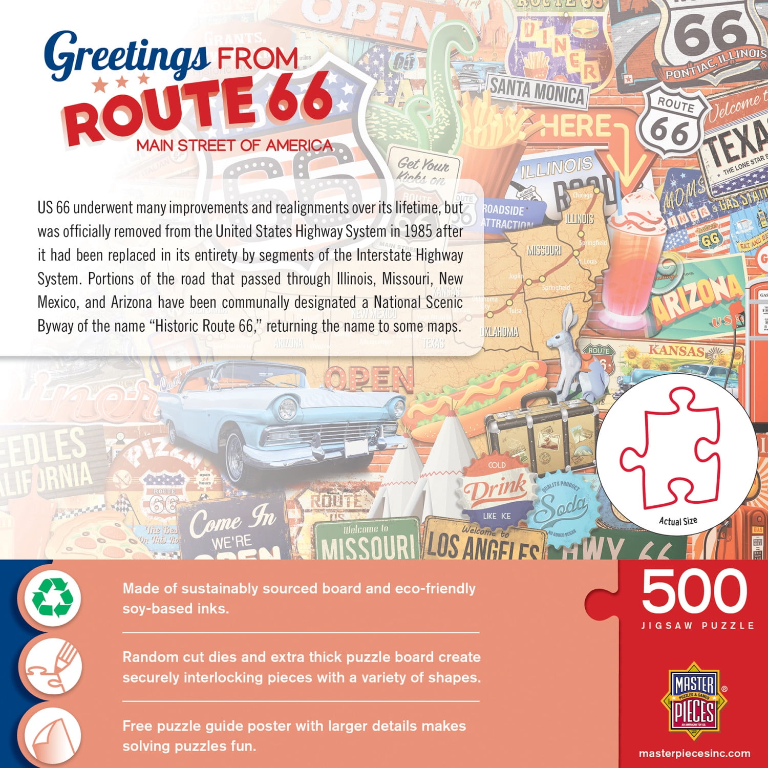 MasterPieces 500 Piece Jigsaw Puzzle - Greetings From Route 66 - 15"x21"