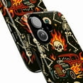 thumbnail image 3 of Hot Rod Skeleton Halloween Phone Case for iPhone 16 15 14 13 12 11 Pro Plus Mini, Retro Tattoo Flame Skull Design, Dual Layer Protective Cover, Gift for Car Lovers & Rockabilly Fans, 3 of 6