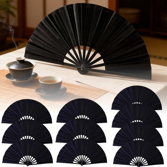 10-Pack Black Folding Clacking Fans Bulk - Dramatic Popping Hand Fans for Line Dance Parties, Themed Events and Group Activities