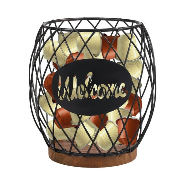 LINFANG Coffee Pod Storage Basket Large Capacity Coffee Capsule Holder Organizer with Wooden Base Pineapple Shape Countertop Storage Container for Kitchen Counter