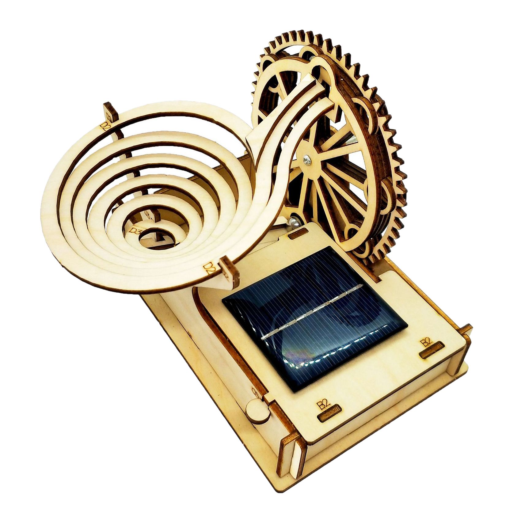 3D Wooden Marble Run Track Solar Powered DIY Puzzle Model Assembly Kit Mechanical Gear Building