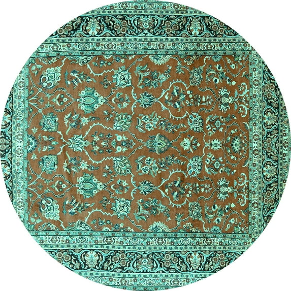 Ahgly Company Indoor Round Persian Turquoise Blue Traditional Area Rugs, 4' Round