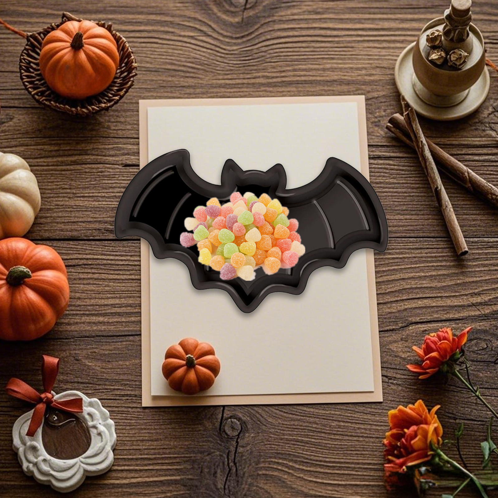 4 Pcs Halloween Ghost Melamine Serving Trays - 10x14.2 Inch, Black & White, With Handles