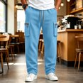 thumbnail image 6 of MXALUOB Cargo Pants for Men Waffle Knit Drawstring Waist Casual Pant Solid Color Workout Running Trousers with Zipper Pockets, 6 of 7