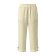 thumbnail image 5 of Stralyhd Capris for Women Linen Pants Summer Casual Capri Straight Leg Elastic Drawstring Palazzo with Pockets Beige XXL, 5 of 7