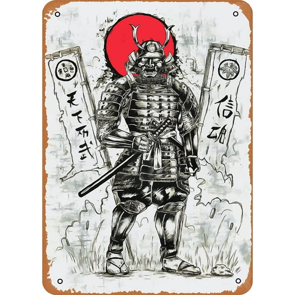 Samurai with Flags Deities Happiness Japan Retro Vintage Decorative 12"x16"